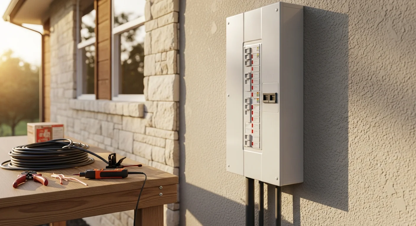 Electrician installing new circuit breaker panel in home electrical system