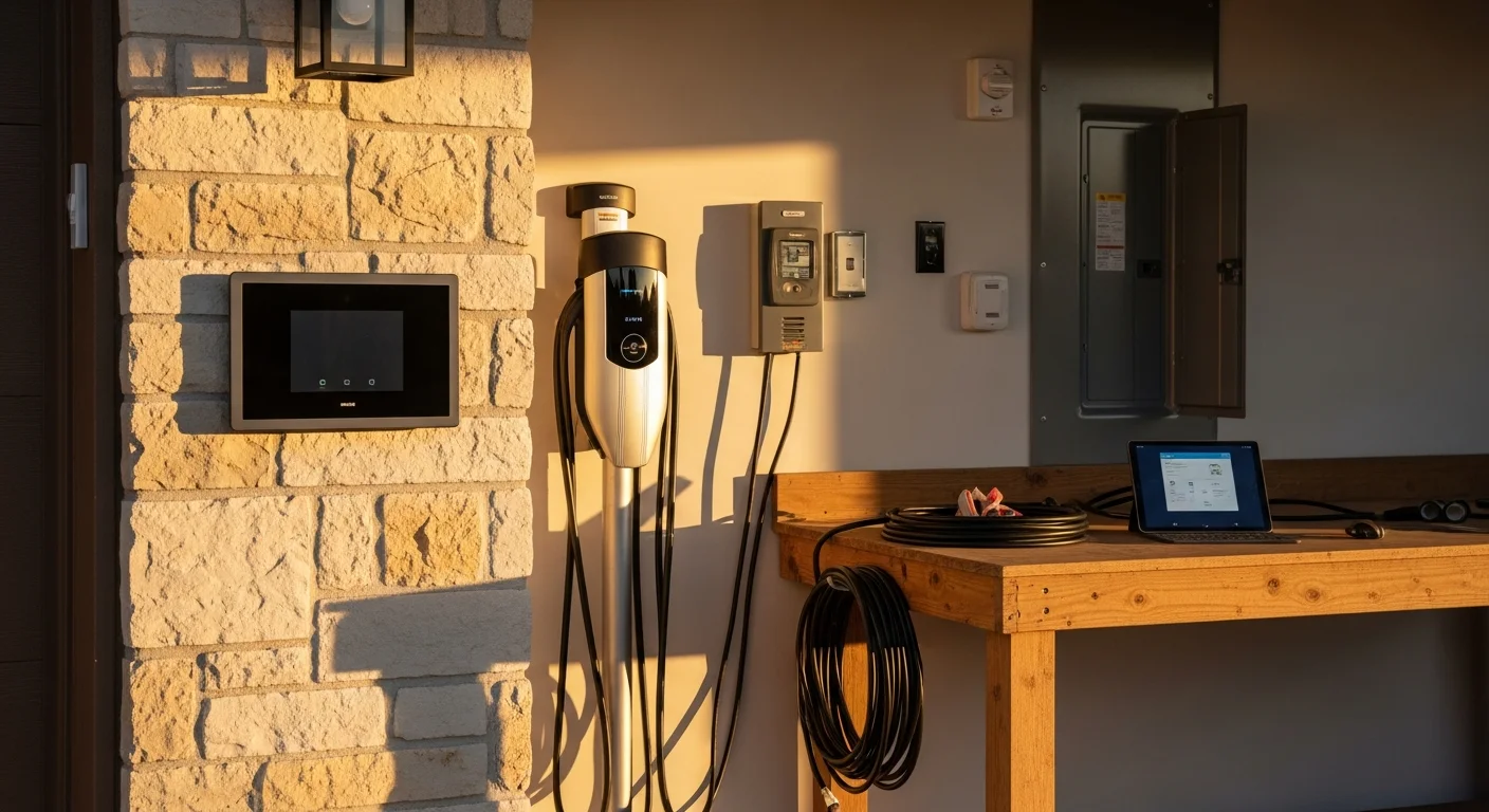 Smart doorbell and home automation control panel installed at residential entrance