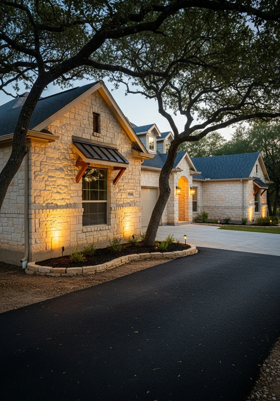 Close-up of a completed Cedar Park home project showing quality exterior finishes and professional landscaping.
