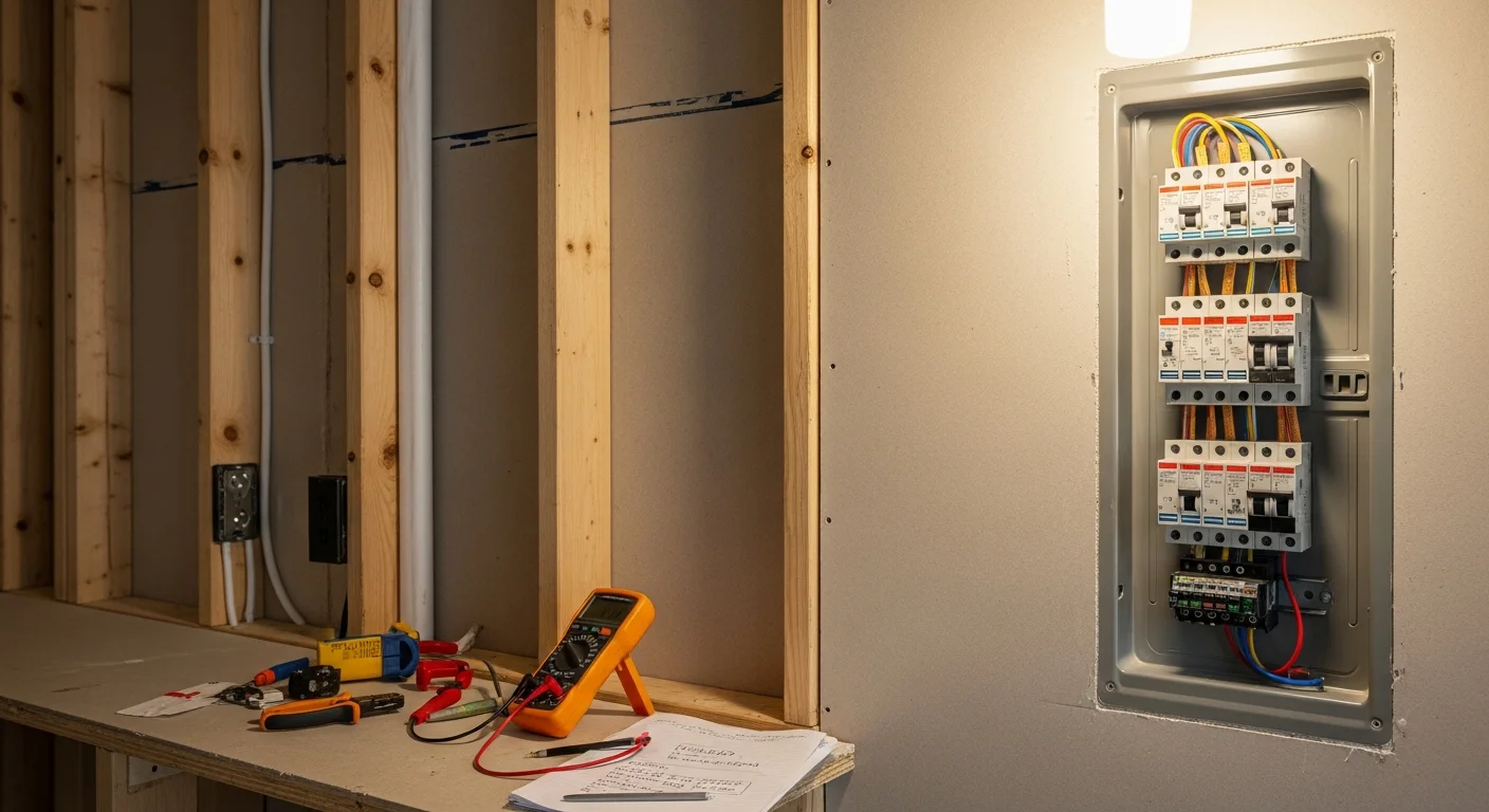 A licensed electrician from Big Shoulders Electrical Services installs a new residential electrical panel in a Cedar Park, TX home with neatly organized circuits and labeled breakers.