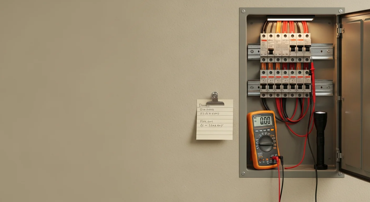 A licensed electrician from Big Shoulders Electrical Services testing a residential circuit breaker panel inside a Cedar Park, TX home.